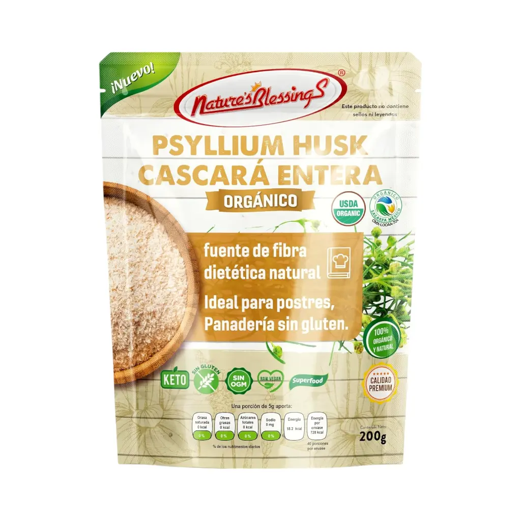 Psyllium husk entero orgánico 200gr NATURE´S BLESSINGS