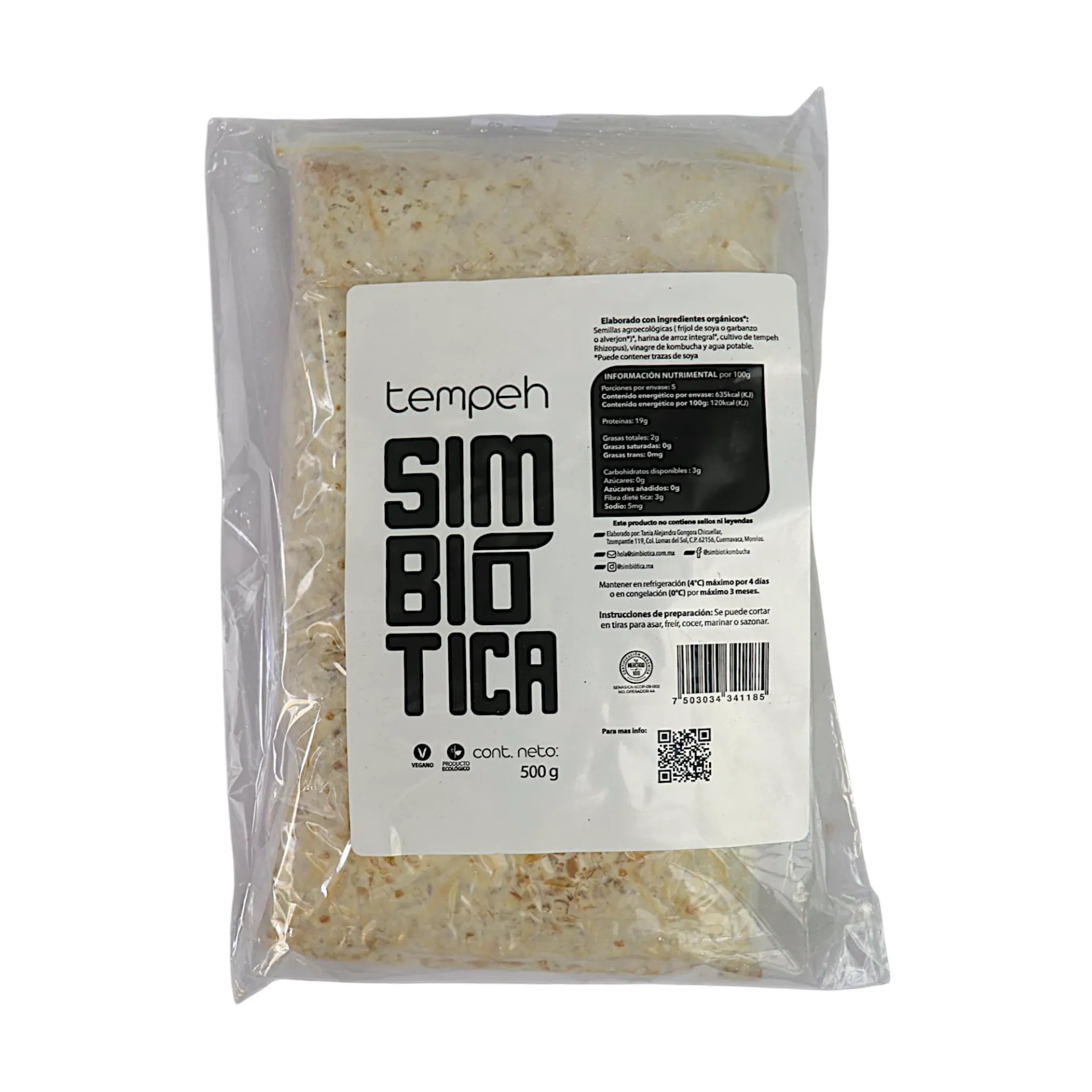 [7503034341185] Tempeh de soya 500gr SIMBIOTICA