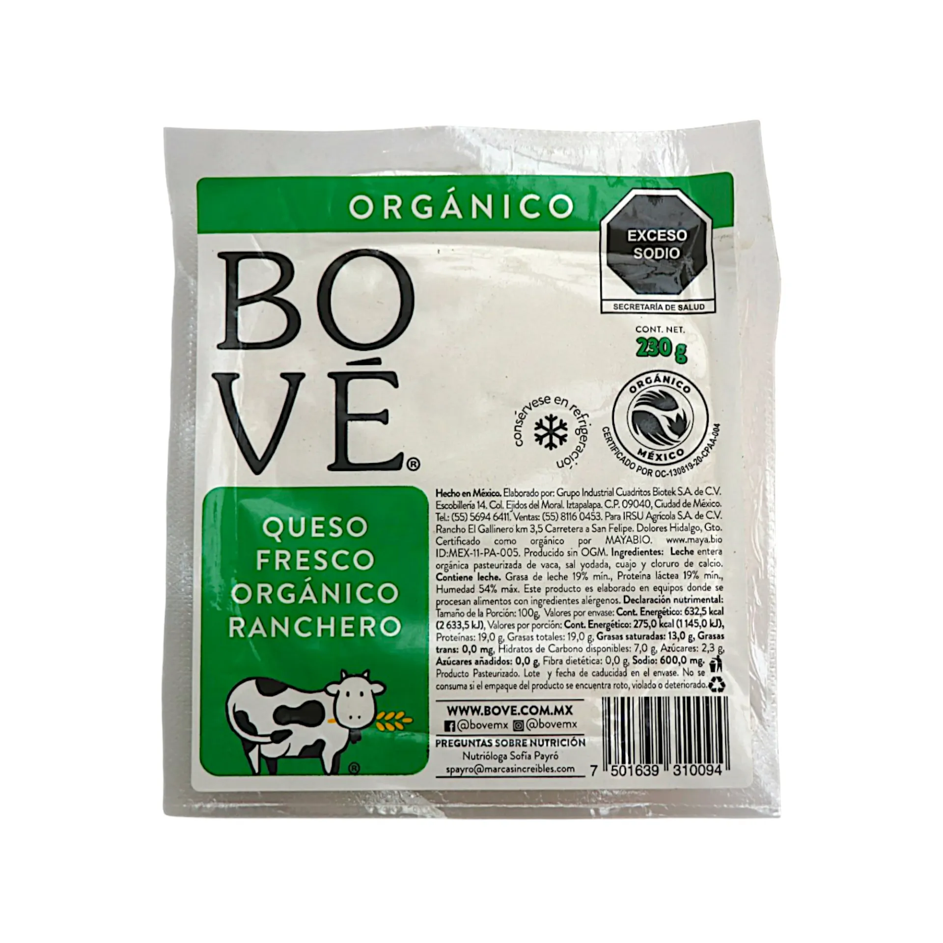 [7501639310094] Queso ranchero 230gr BOVE