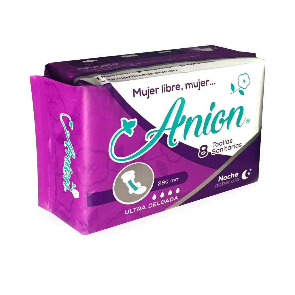 Toallas sanitarias noche doble ala 8pz ANION