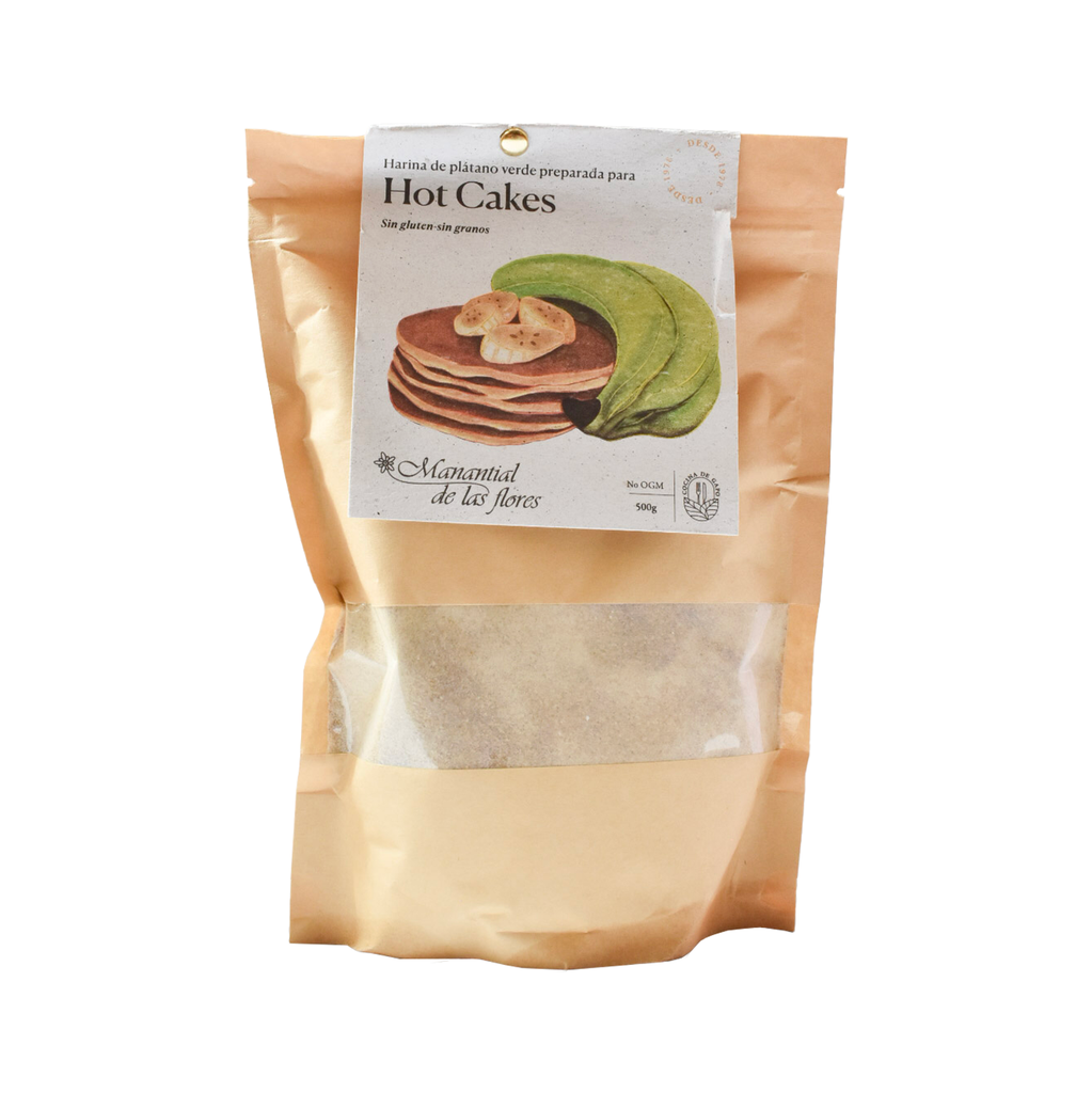 Harina para hot cakes con harina de plátano verde sin gluten 500gr MANANTIAL DE LAS FLORES