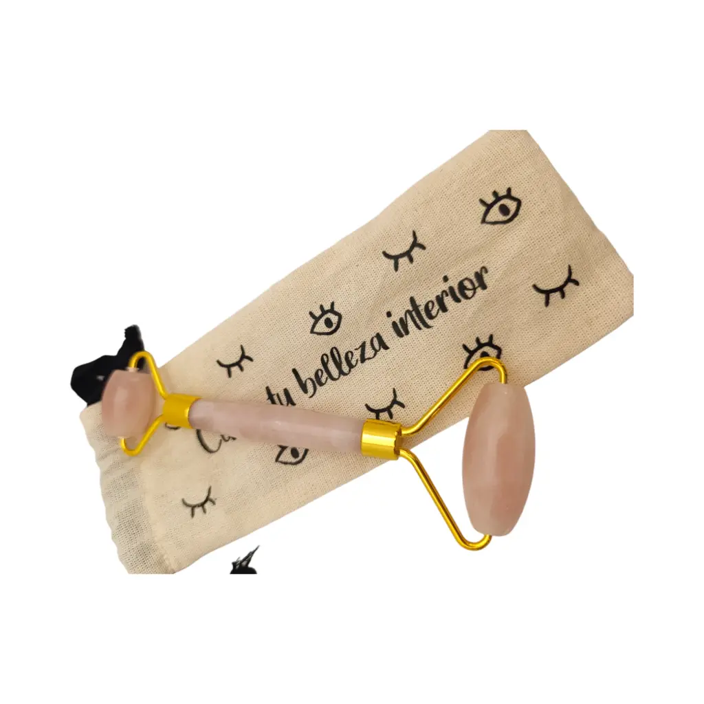 Rodillo para masaje facial de cuarzo rosa LET IT GREEN