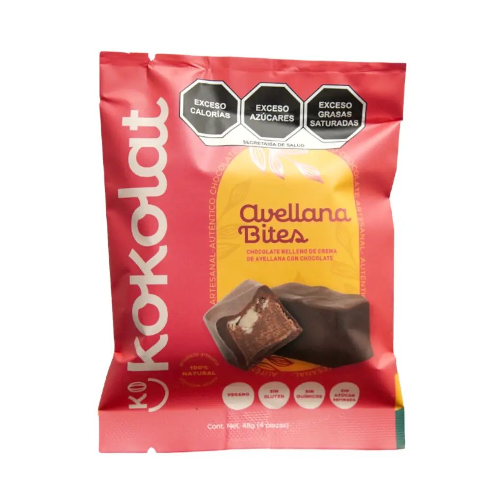 Avellana Bites, chocolate con 65% cacao rellenos con crema de avellana 48gr KOKOLAT