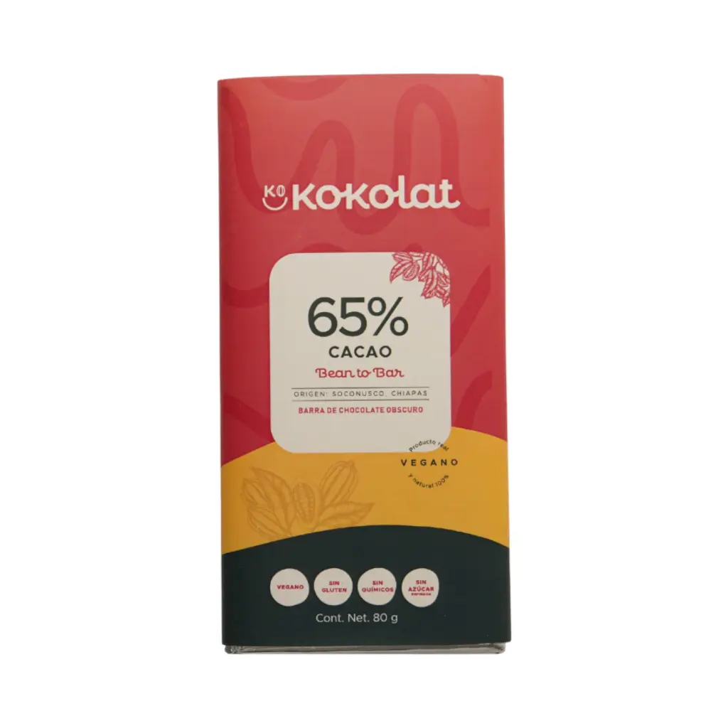 Barra de cacao al 65% 80gr KOKOLAT