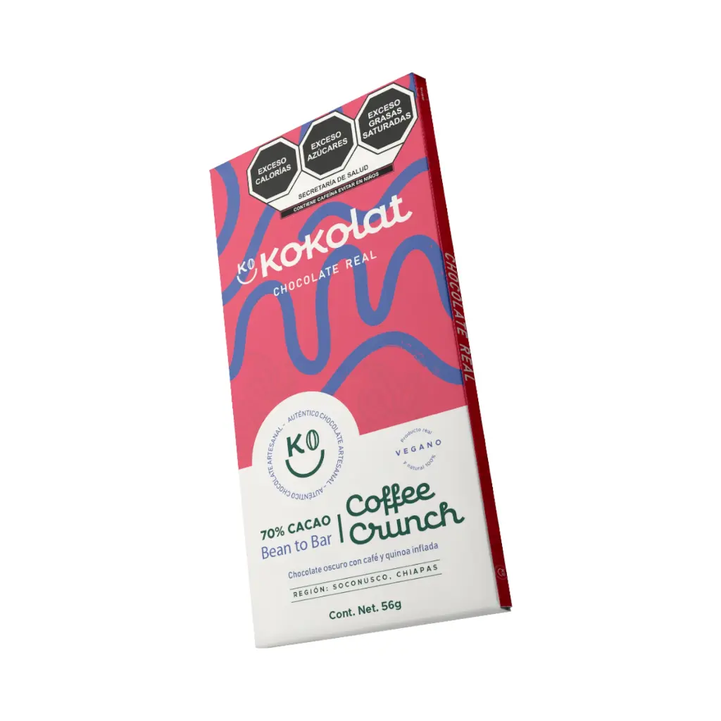 Coffee crunch, barritas con cacao al 70% con café y quinoa inflada 56gr KOKOLAT