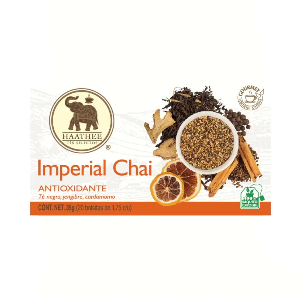 Té sabor Imperial Chai con té negro, jengibre y cardamomo 35gr HAATHEE