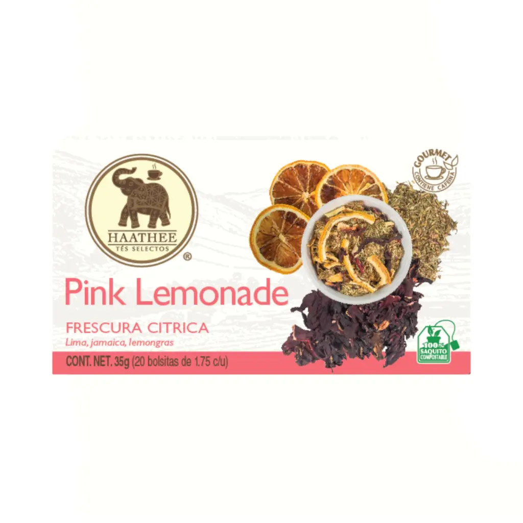 Infusión sin cafeína con lima, jamaica y lemongrass sabor Pink Lemonade 35gr HAATHEE