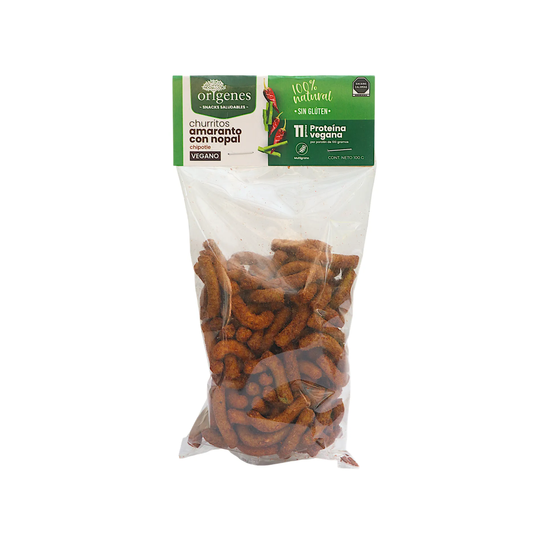 Churritos de amaranto con nopal y chipotle 100gr ORIGENES