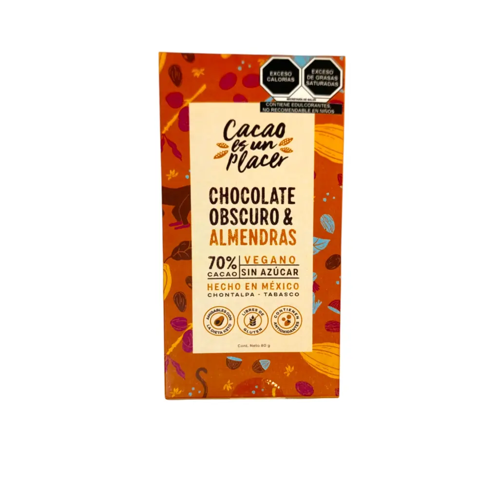 Chocolate obscuro con almendra al 70% 80gr CACAO ES UN PLACER