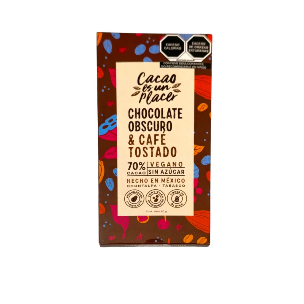Chocolate obscuro con café tostado al 70% 80gr CACAO ES UN PLACER