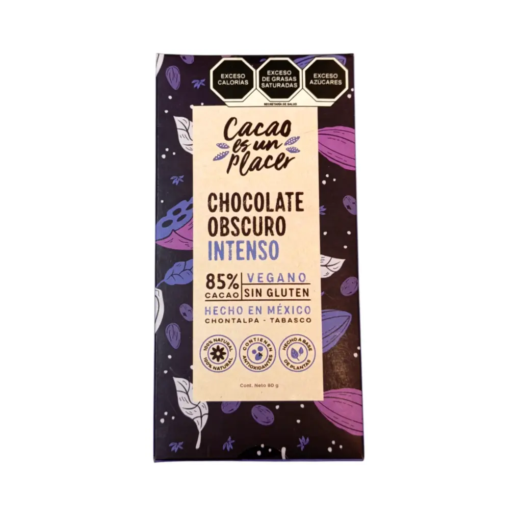 Chocolate obscuro intenso al 85% 80gr CACAO ES UN PLACER