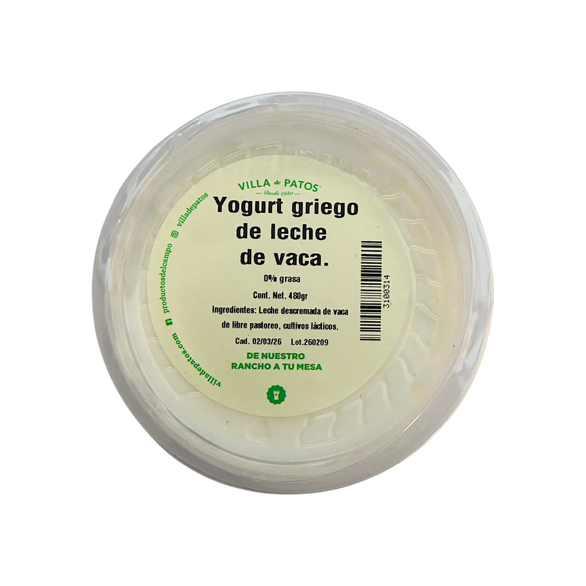 Yoghurt griego de vaca 480gr VILLA DE PATOS