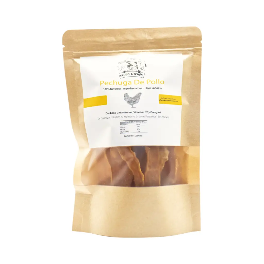 Pechuga de pollo deshidratada para mascotas 120gr GLOW'S KITCHEN TREATS