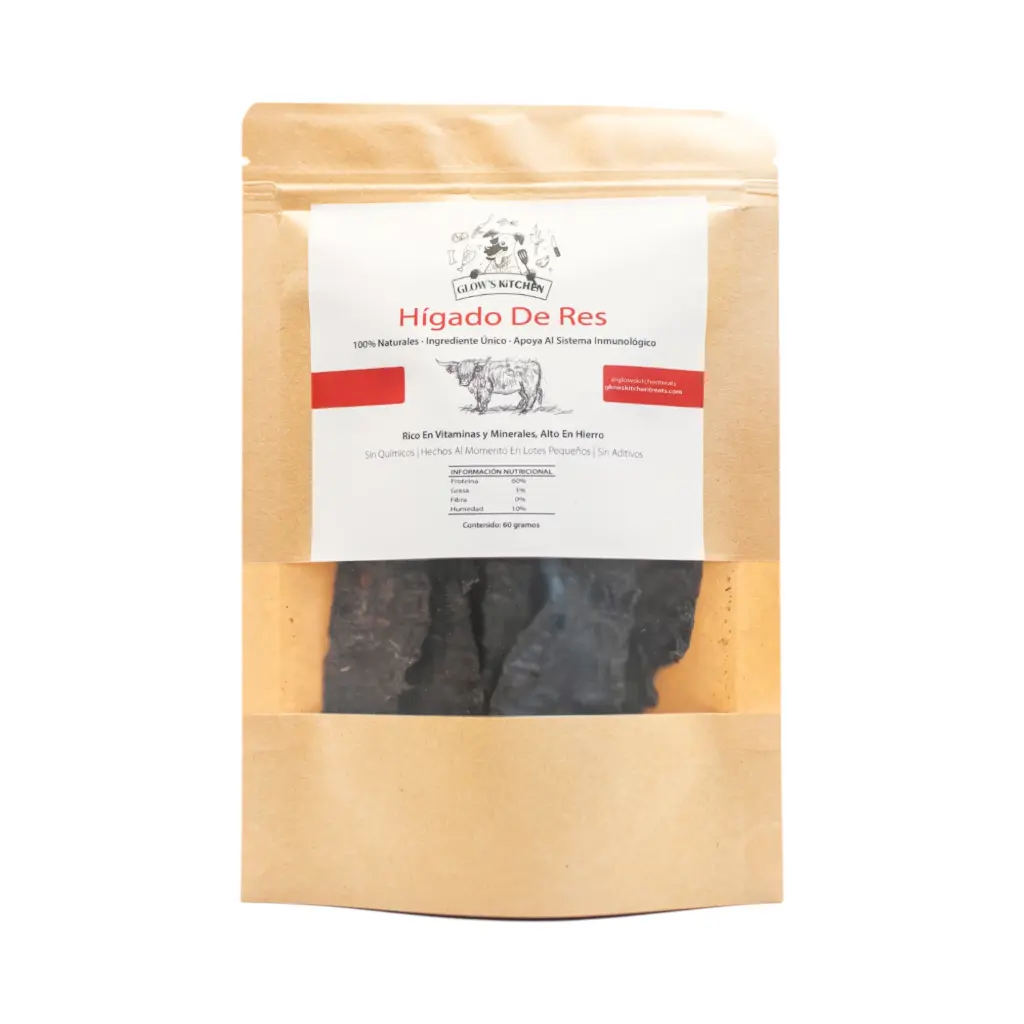 Higado de res deshidratado para mascotas 60gr GLOW'S KITCHEN TREATS