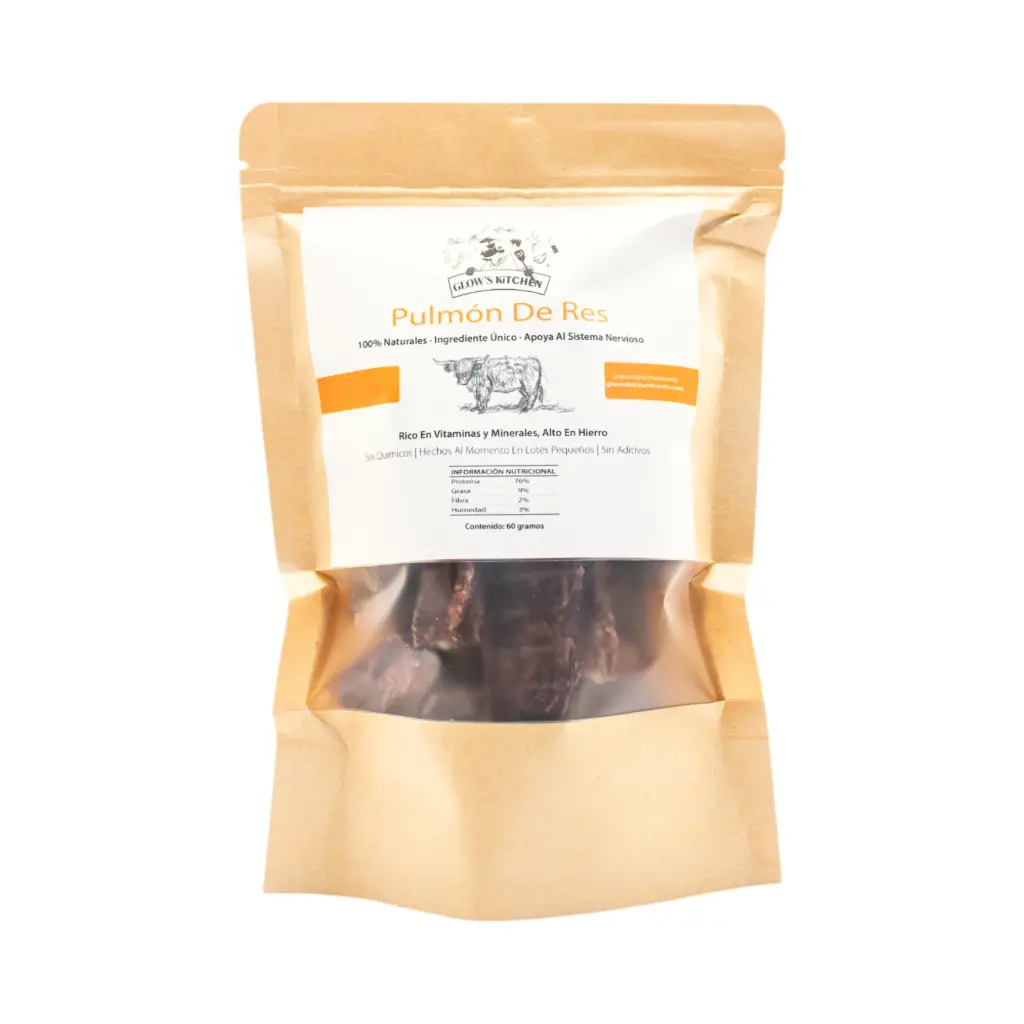 Pulmón de res deshidratado mascotas 60gr GLOW'S KITCHEN TREATS