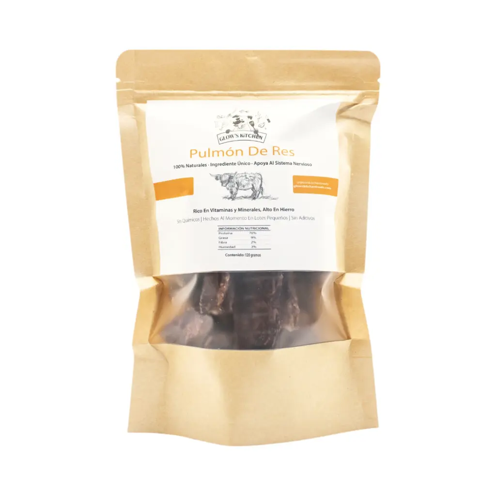Pulmon de res deshidratado para mascotas 120gr GLOW'S KITCHEN TREATS