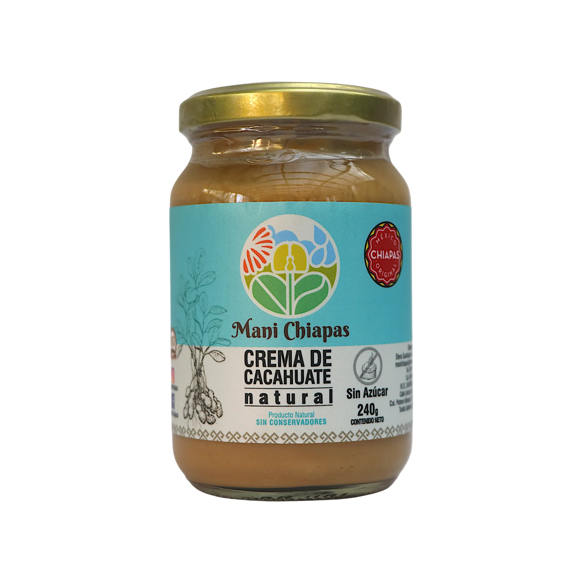 Crema de cacahuate natural sin azúcar 240gr MANÍ CHIAPAS