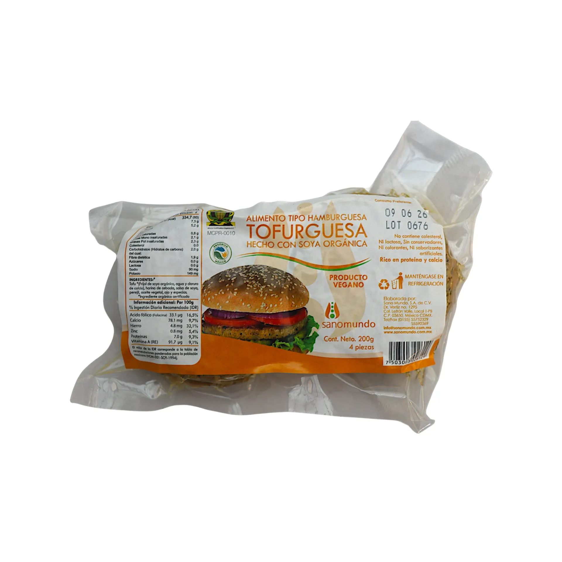 [7503003026129] Tofurguesa orgánica 4pz 200gr SANO MUNDO