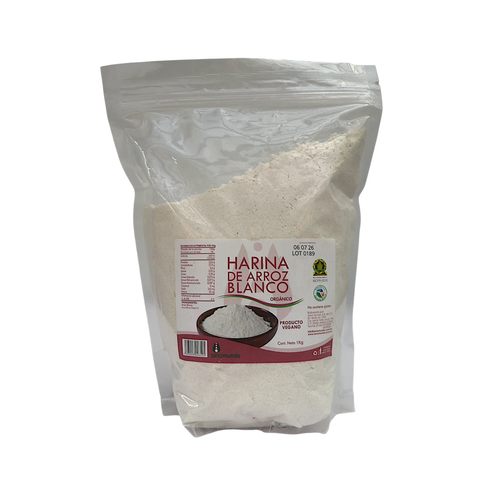 [7503003026525] Harina de arroz orgánico 1kg SANO MUNDO