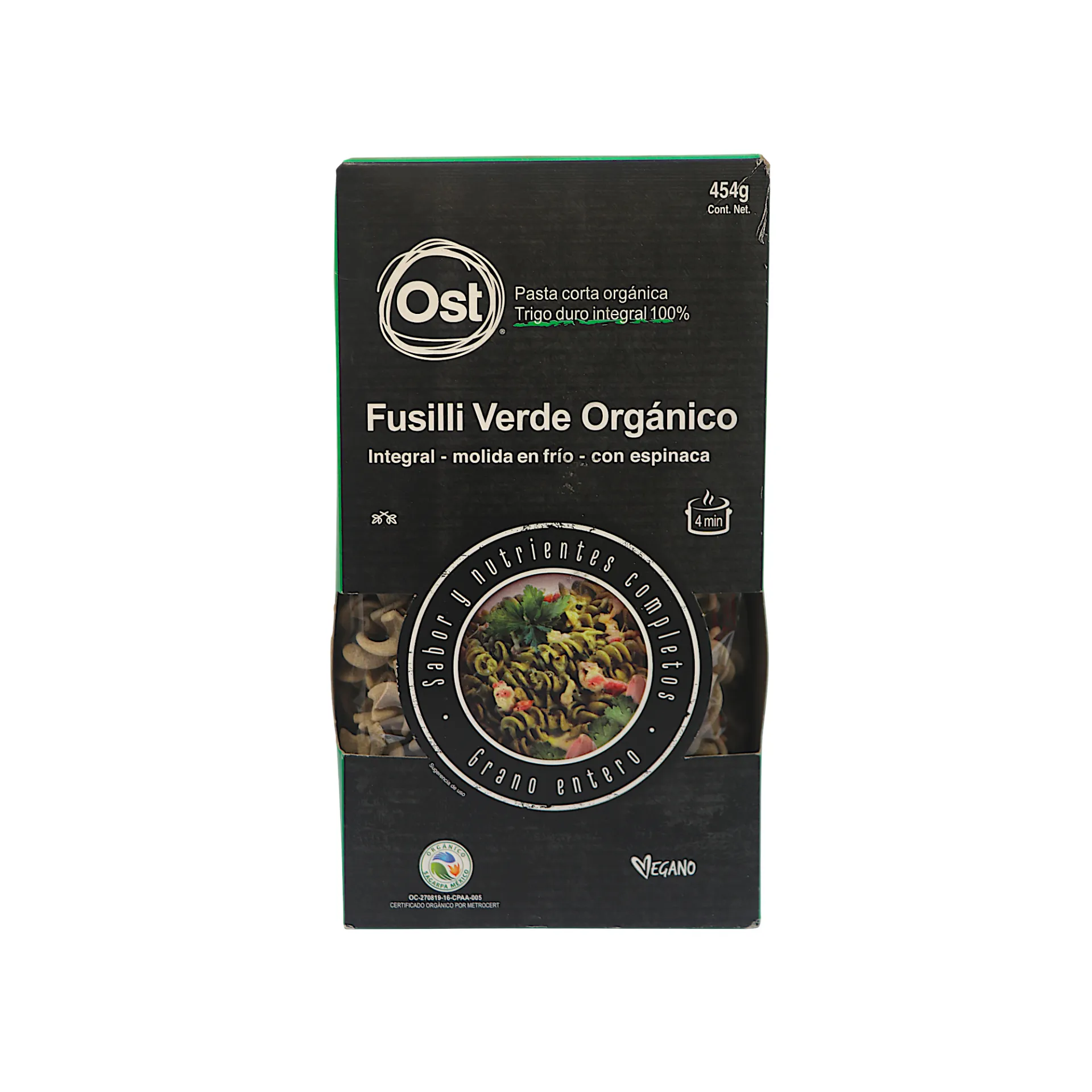 [7500326306310] Fusilli integral verde orgánico 454gr OST GOURMET