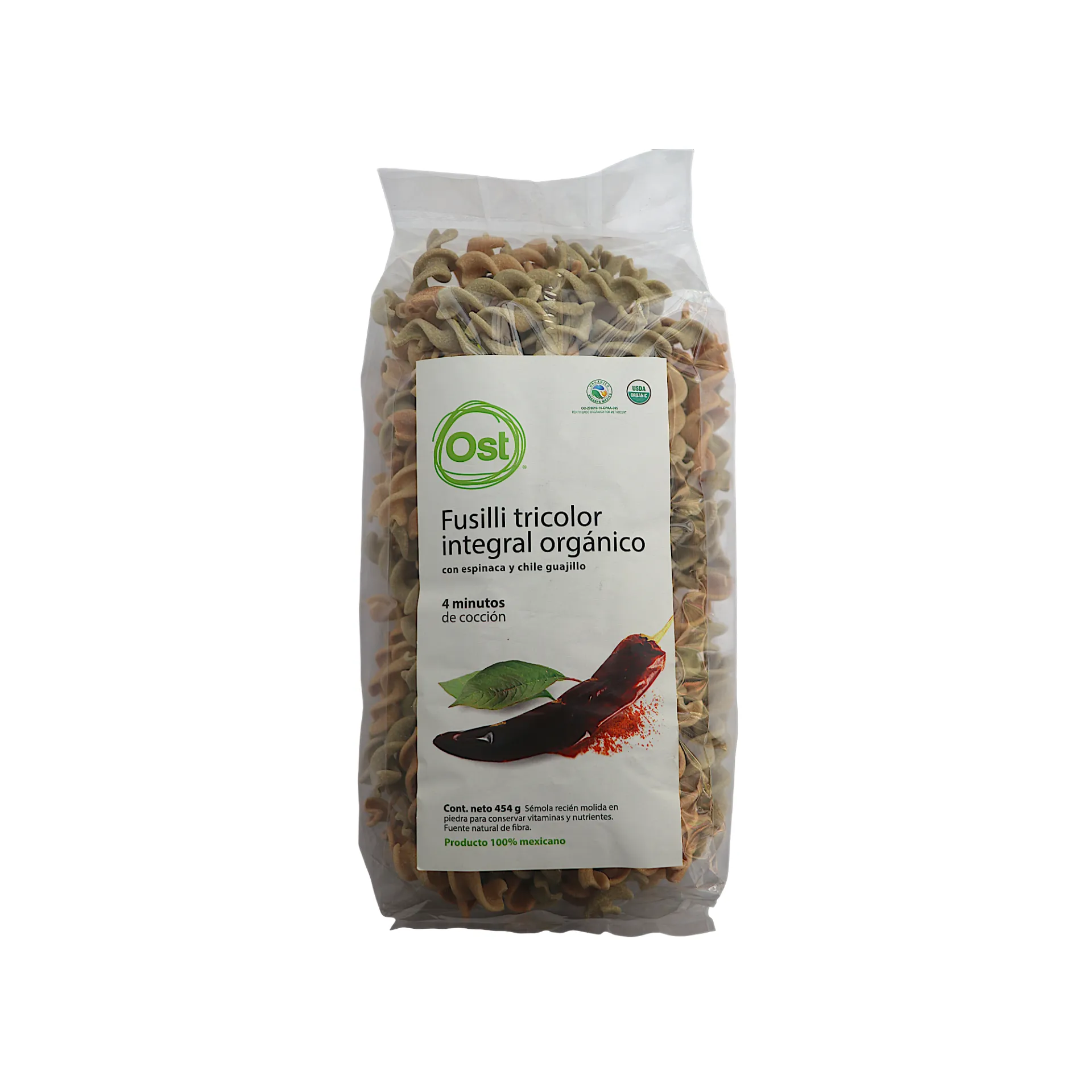 Fusilli tricolor integral orgánico 454gr OST GOURMET