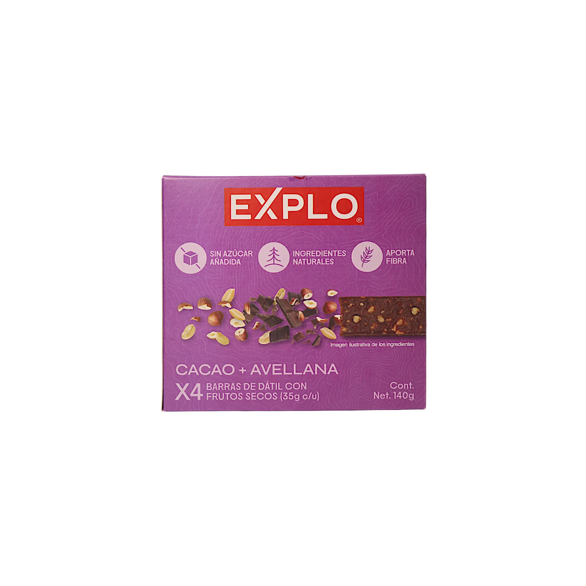 [7500465384323] Barra de dátil con frutos secos cacao + avellana 140gr EXPLO ENERGÍA