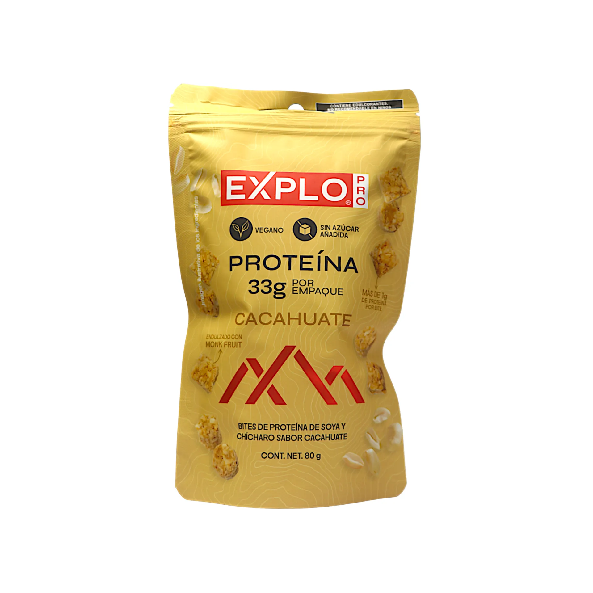 [7503055404067] Bites de proteína de chícharo y soya sabor cacahuate 80gr EXPLO PRO