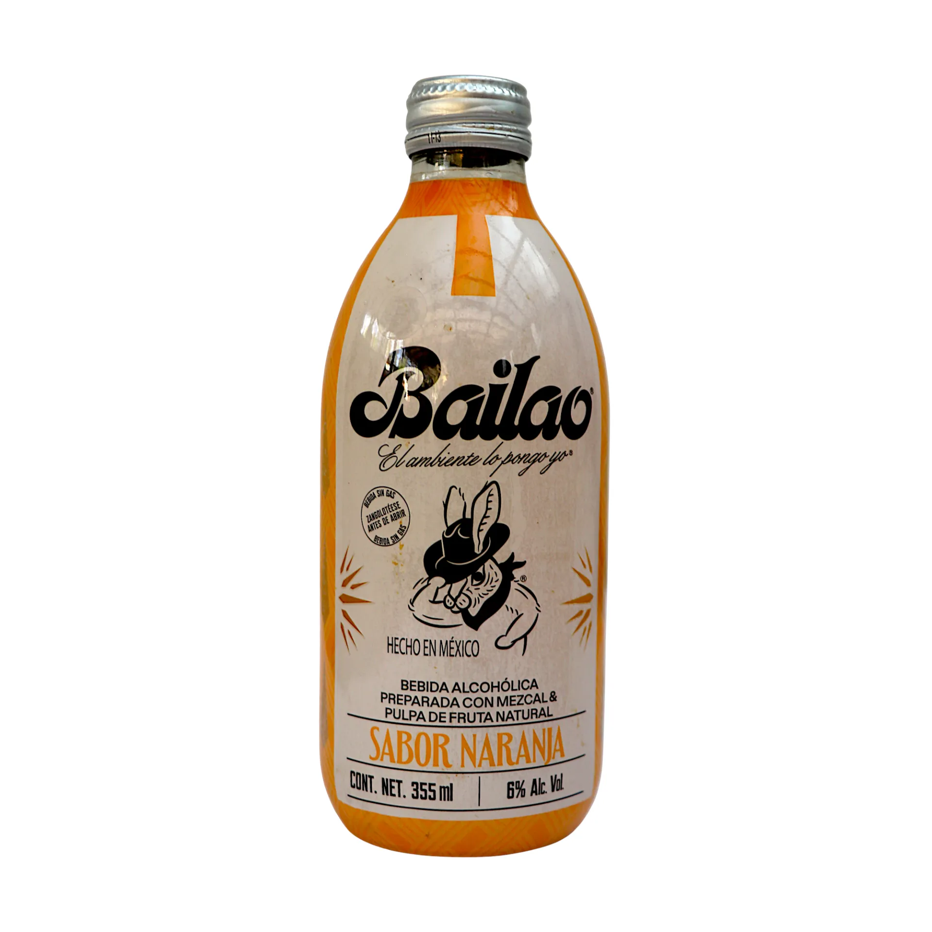 [BNAR01] Bebida alcoholica  con mezcal y pulpa de fruta natural sabor naranja 355ml BAILAO