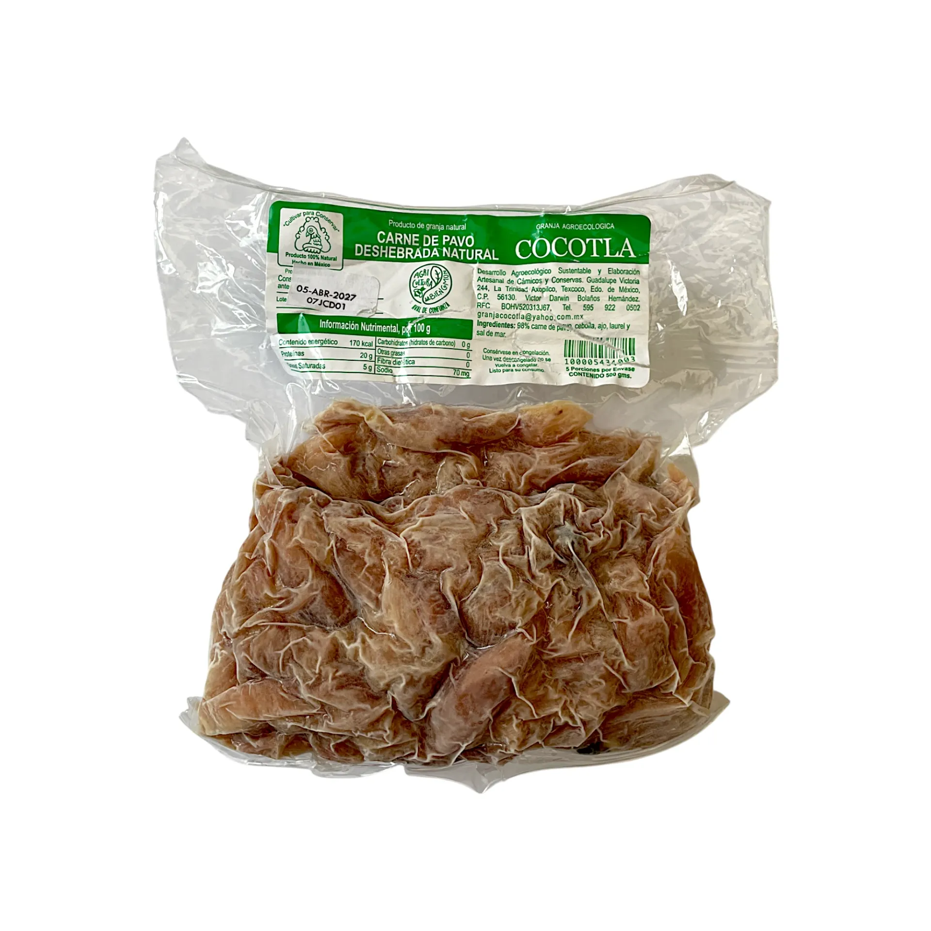 Deshebrada natural de pavo 500gr COCOTLA