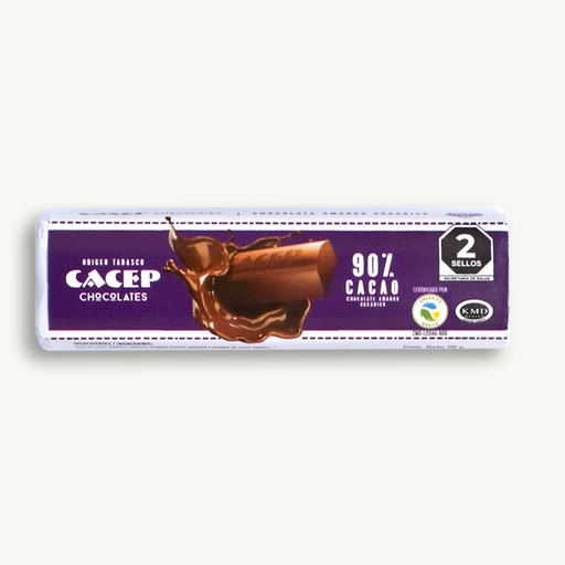 [674896002082] Chocolate amargo 90% cacao 20gr CACEP 
