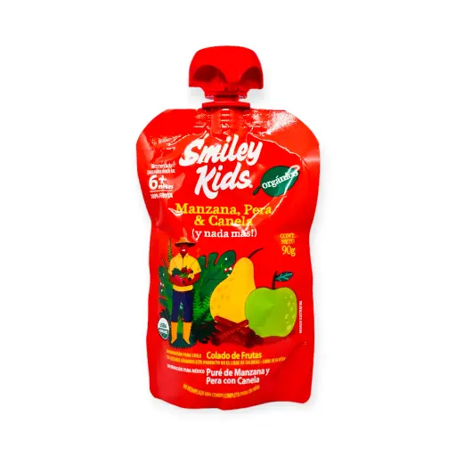 [7804650970453] Papilla orgánica de manzana, pera y canela 90gr SMILEY KIDS