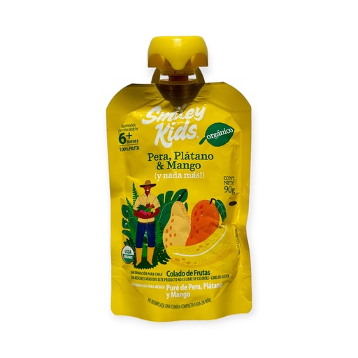 [7804650970446] Papilla orgánica de pera, plátano y mango 90gr SMILEY KIDS
