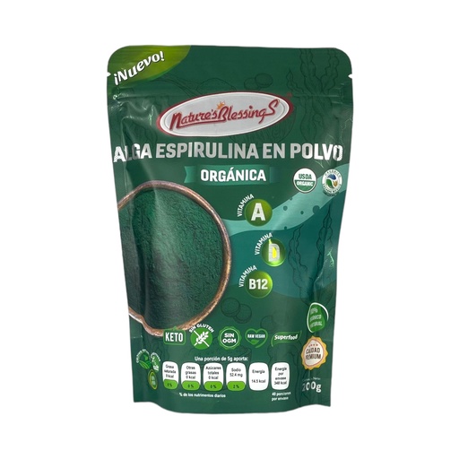 [7503012295660] Alga spirulina premium en polvo 200gr NATURE´S BLESSINGS
