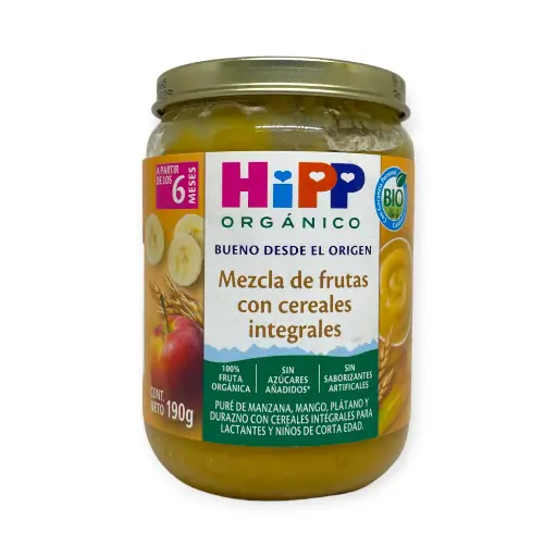 [4062300406483] Papilla orgánica de mezcla de frutas con cereales integrales 190gr HIPP