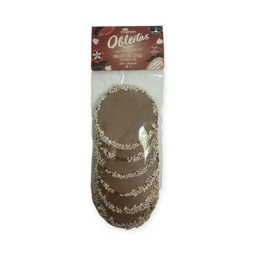 Oblea de cacao rellena de chocolate sin azúcar 35gr ORIGENES