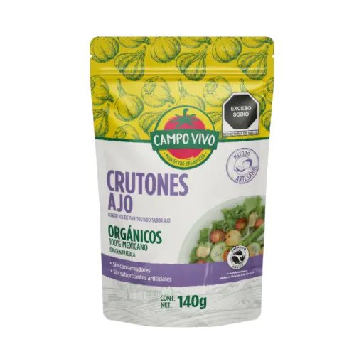 [7502236173990] Crutones con ajo orgánicos 140gr CAMPO VIVO