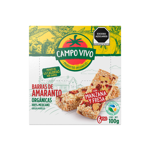 [7502236172634] Barra de amaranto, manzana y fresa 100gr CAMPO VIVO 
