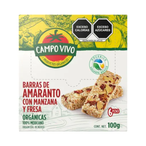 [7502236172634] Barras de amaranto con manzana y fresa orgánicas 100gr CAMPO VIVO 