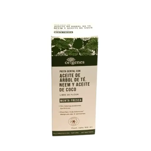 [7501765100026] Pasta dental con aceite de árbol de té, neem y aceite de coco 100ml ORIGENES