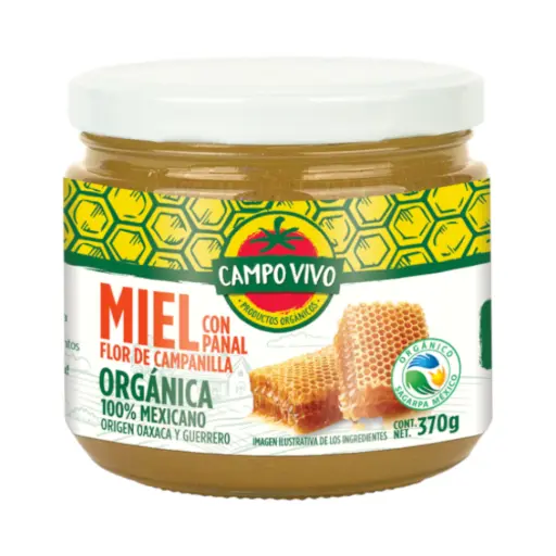[7502236171842] Miel con panal orgánica flor de campanilla 370gr CAMPO VIVO 