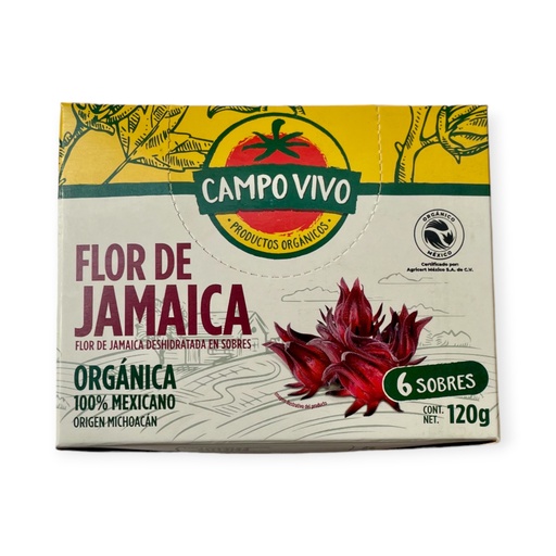 [7502236171804] Flor de jamaica en sobres 120gr CAMPO VIVO 