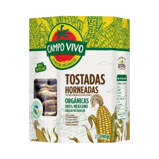 [7502236172917] Tostadas horneadas orgánicas de maíz blanco 190gr CAMPO VIVO 