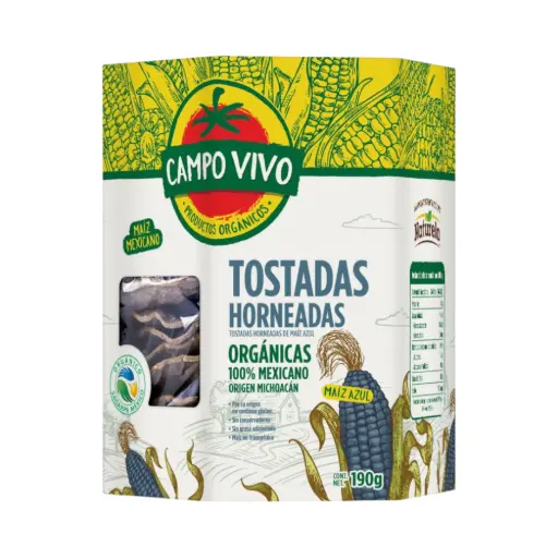 [7502236172955] Tostadas horneadas orgánicas de maíz azul 190gr CAMPO VIVO 