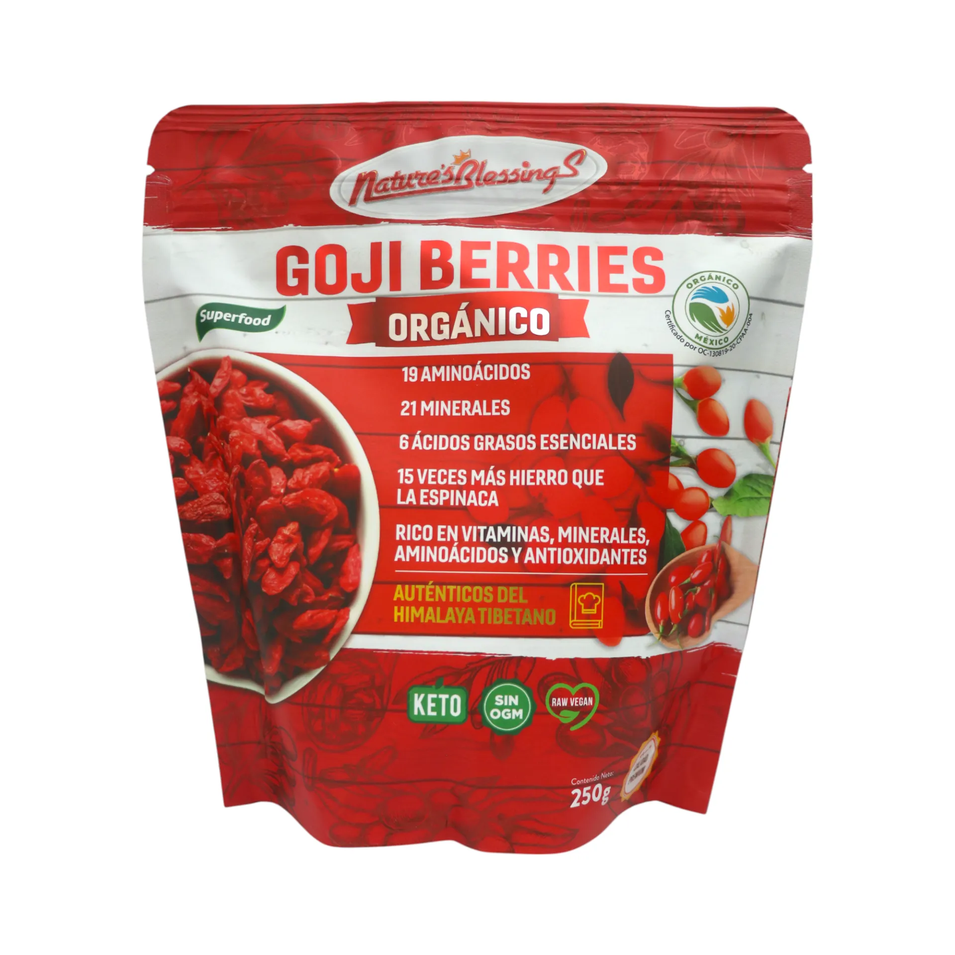Goji Berries orgánicos del Himalaya 250gr NATURE'S BLESSINGS