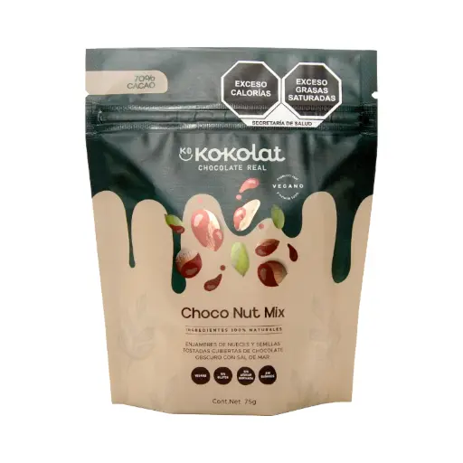 Choco nut mix, nueces y semillas cubiertas con cacao al 70% 75gr KOKOLAT