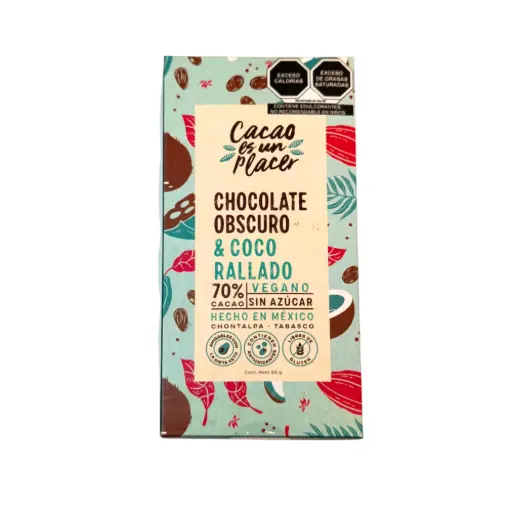 Chocolate obscuro con coco rallado al 70% 80gr CACAO ES UN PLACER