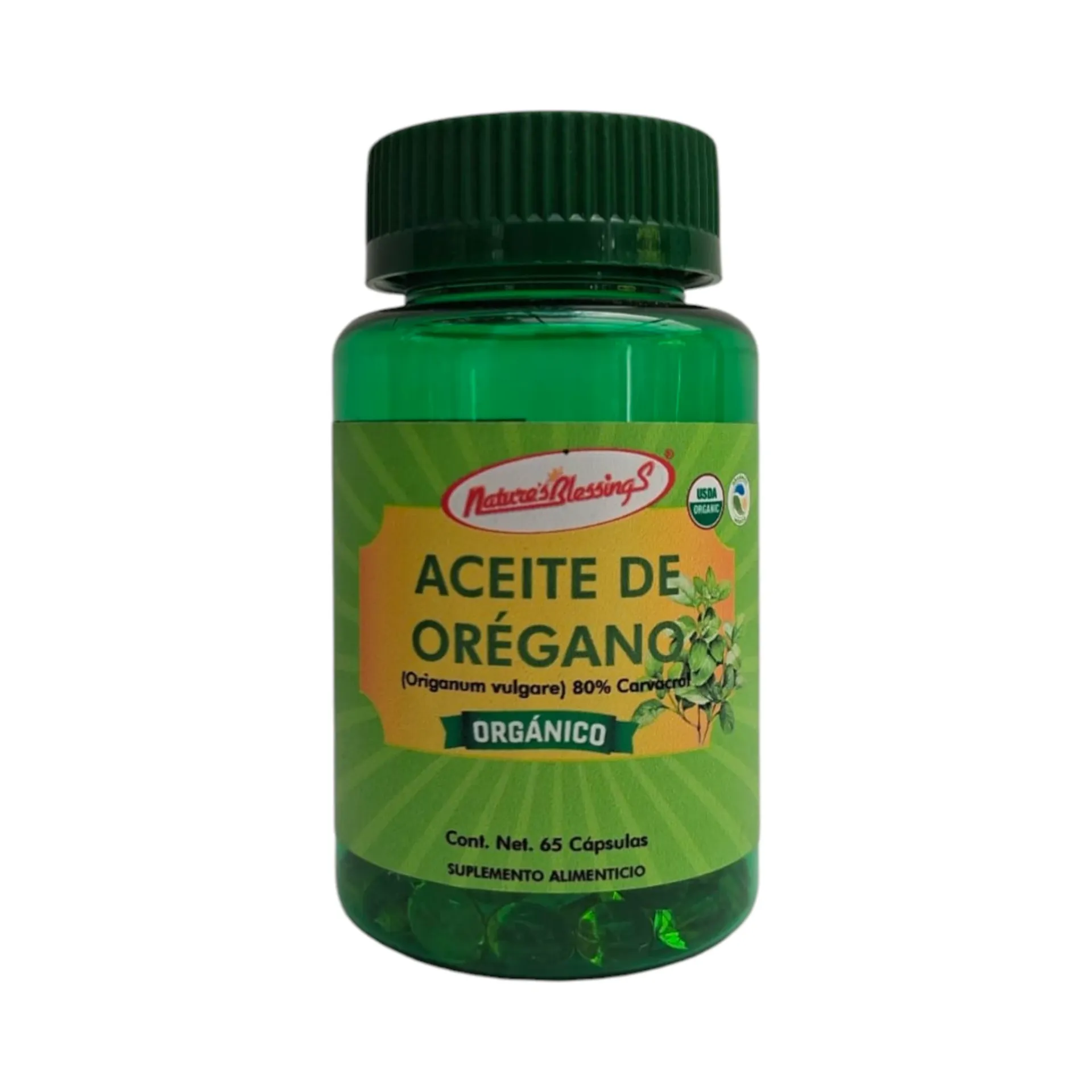 Aceite de orégano orgánico silvestre en cápsulas 65pz NATURE'S BLESSINGS