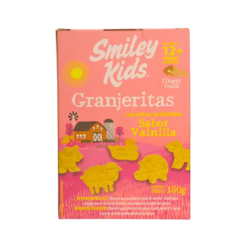 [7804650970248] Galletas granjeritas de figuras sabor vainilla 150gr SMILEY KIDS