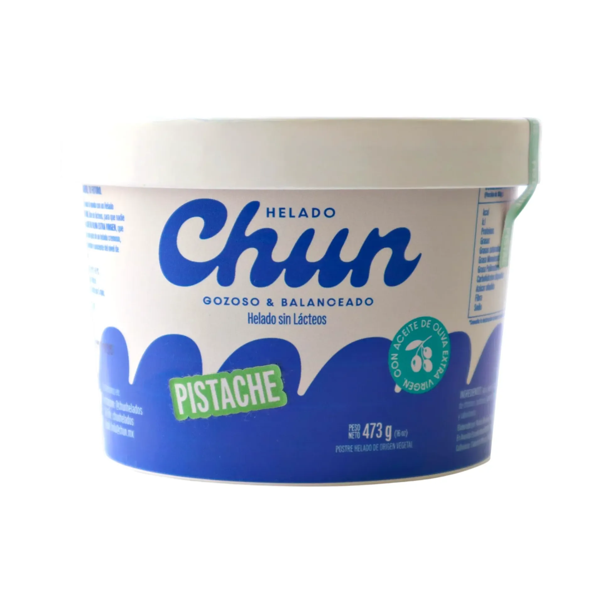 Helado de pistache sin lácteos con aceite de oliva extra virgen 473ml CHUN